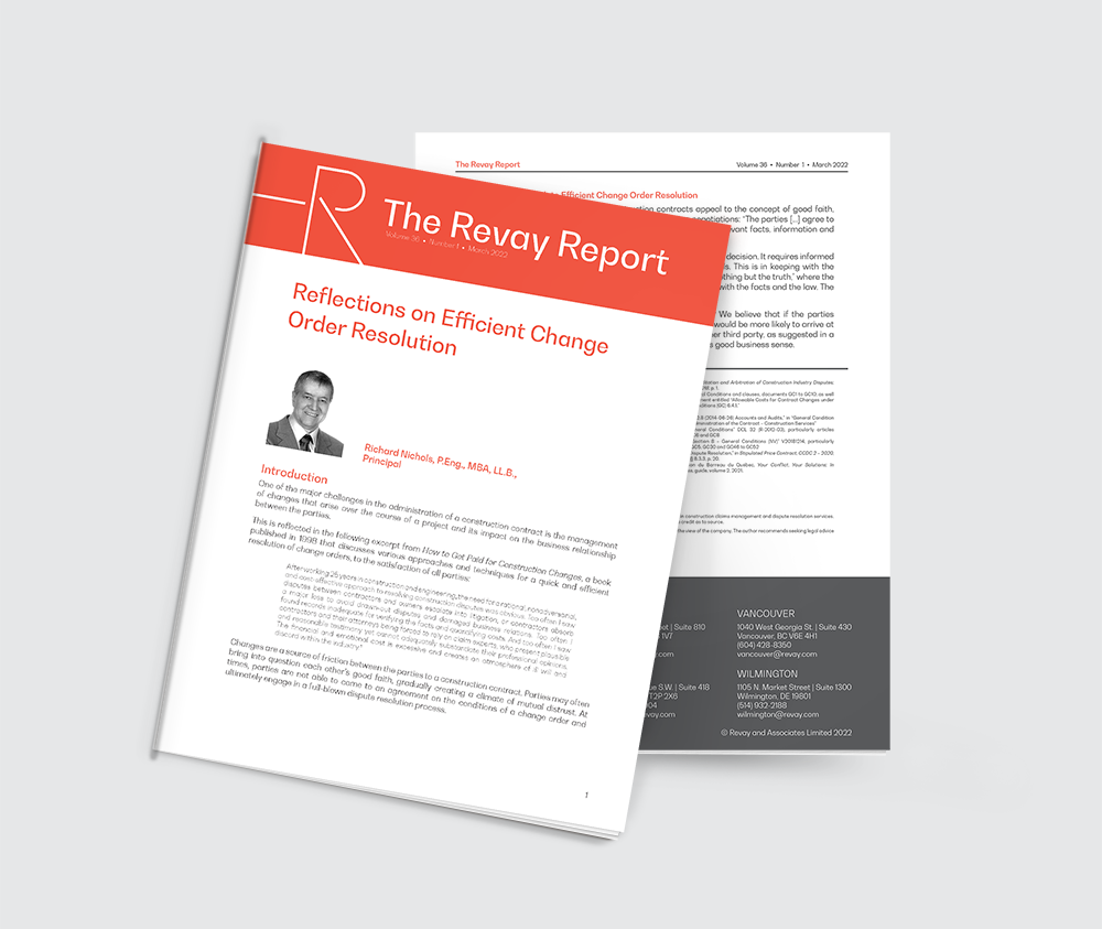 Revay Report – Reflections on Efficient Change Order Resolution