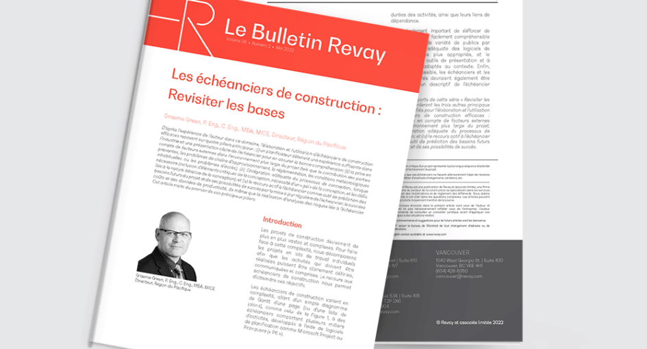 Nouveau Bulletin Revay – Les échéanciers de construction : Revisiter les bases