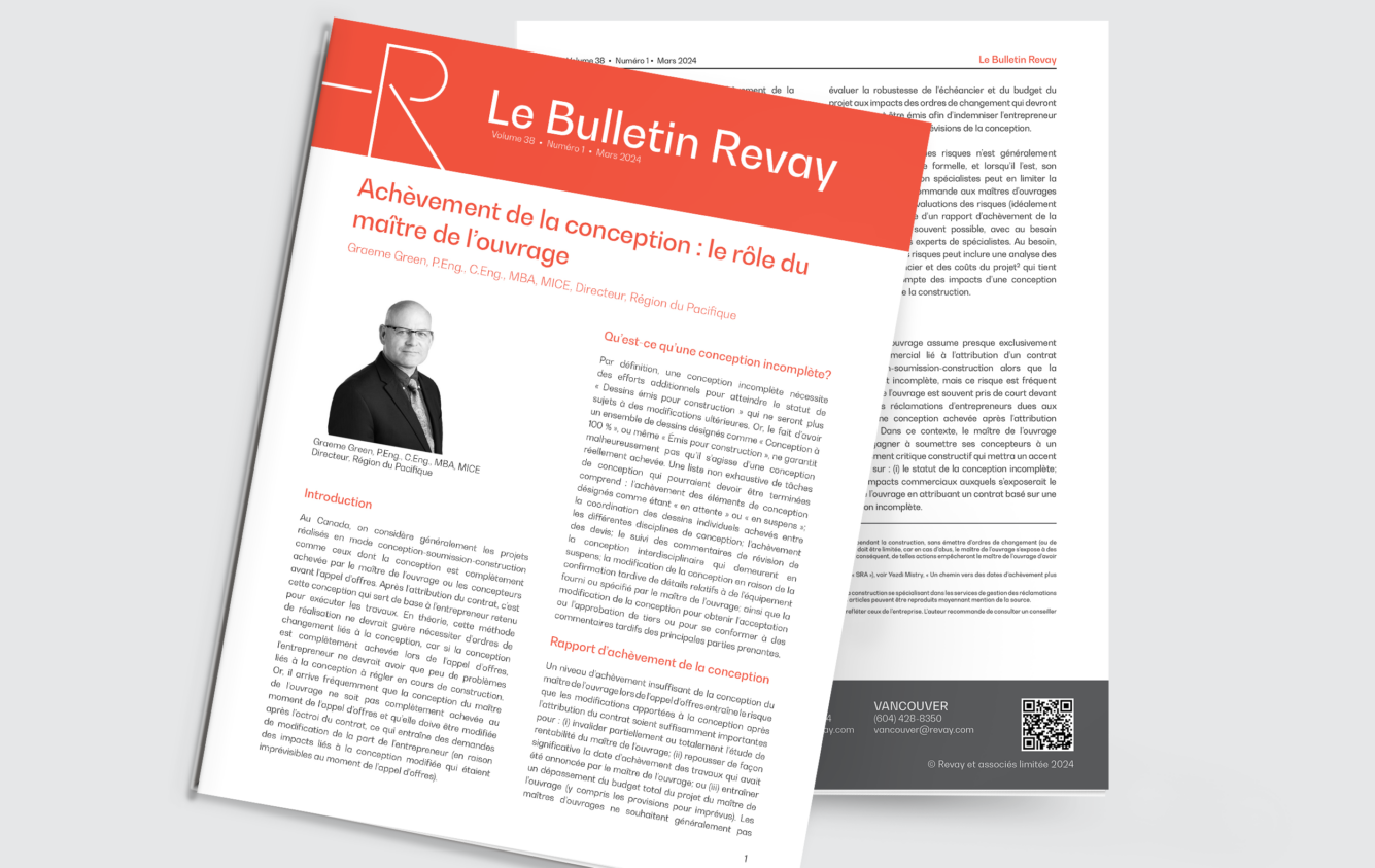 Nouveau Bulletin Revay – Achèvement de la conception : le rôle du maître de l’ouvrage