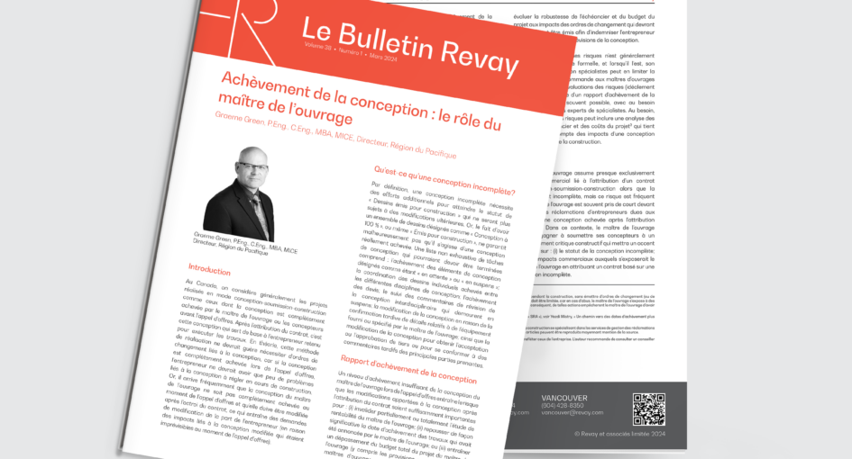 Nouveau Bulletin Revay – Achèvement de la conception : le rôle du maître de l’ouvrage